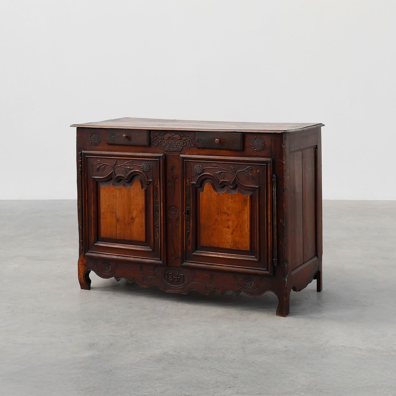 Rare French provincial carved cabinet or buffet with great patina, dated 1841-img